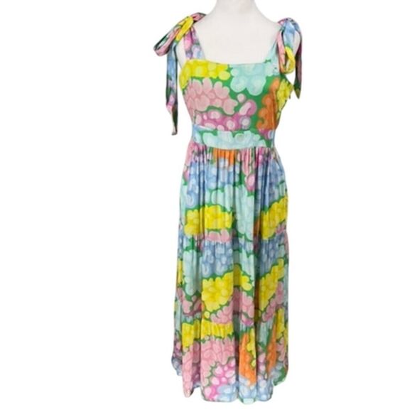 Emily McCarthy Floral Tiered Maxi Dress S Multi Tie Shoulder Summer Boho EUC - Picture 1 of 12